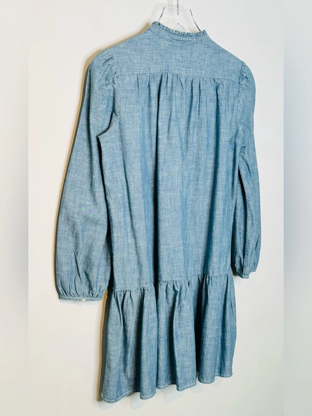 Ralph Lauren Polo Light Blue Chambray Denim Ruffle Hem Drop Waist Dress